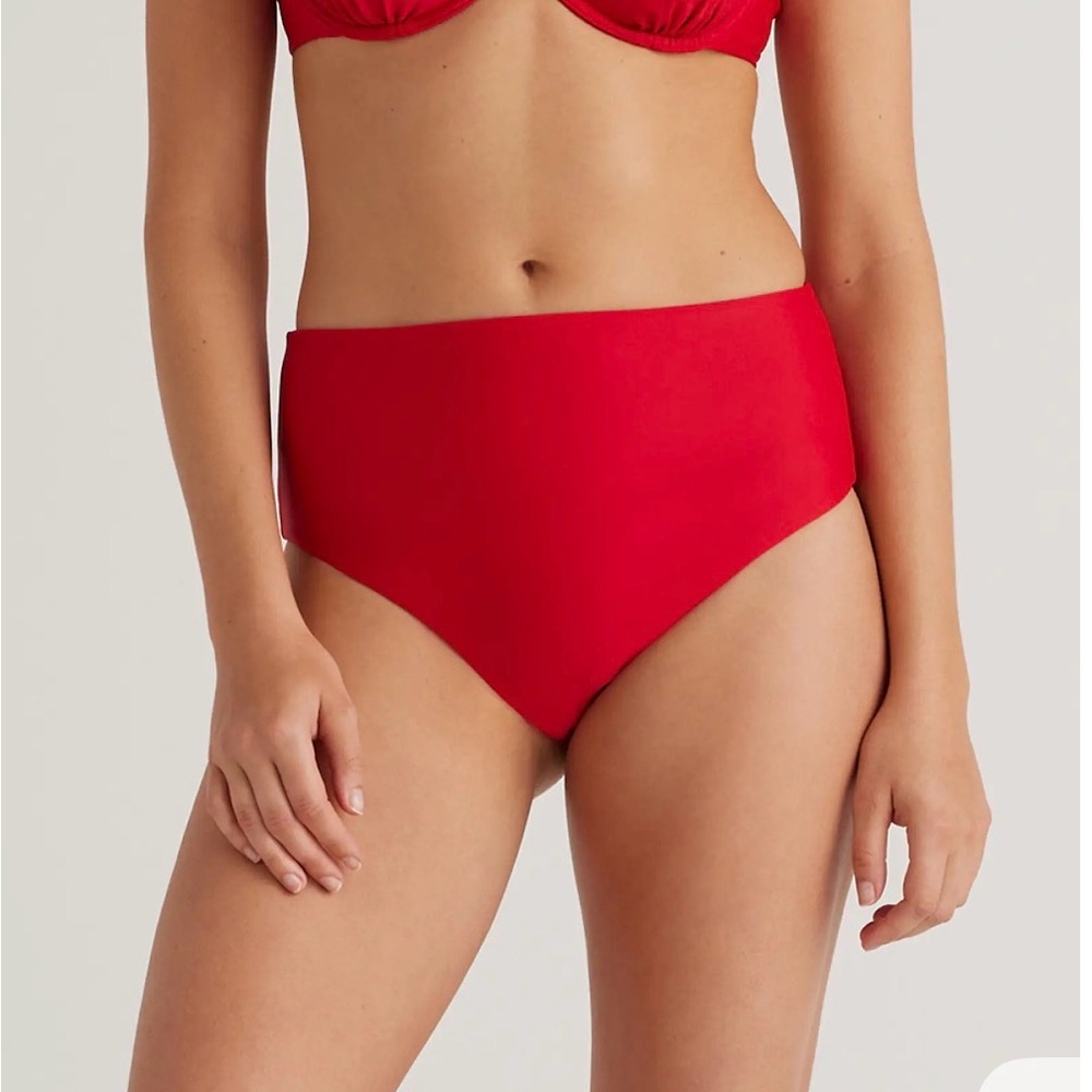 Quince Italian High Rise Red Bikini Bottom Size X- Small 35